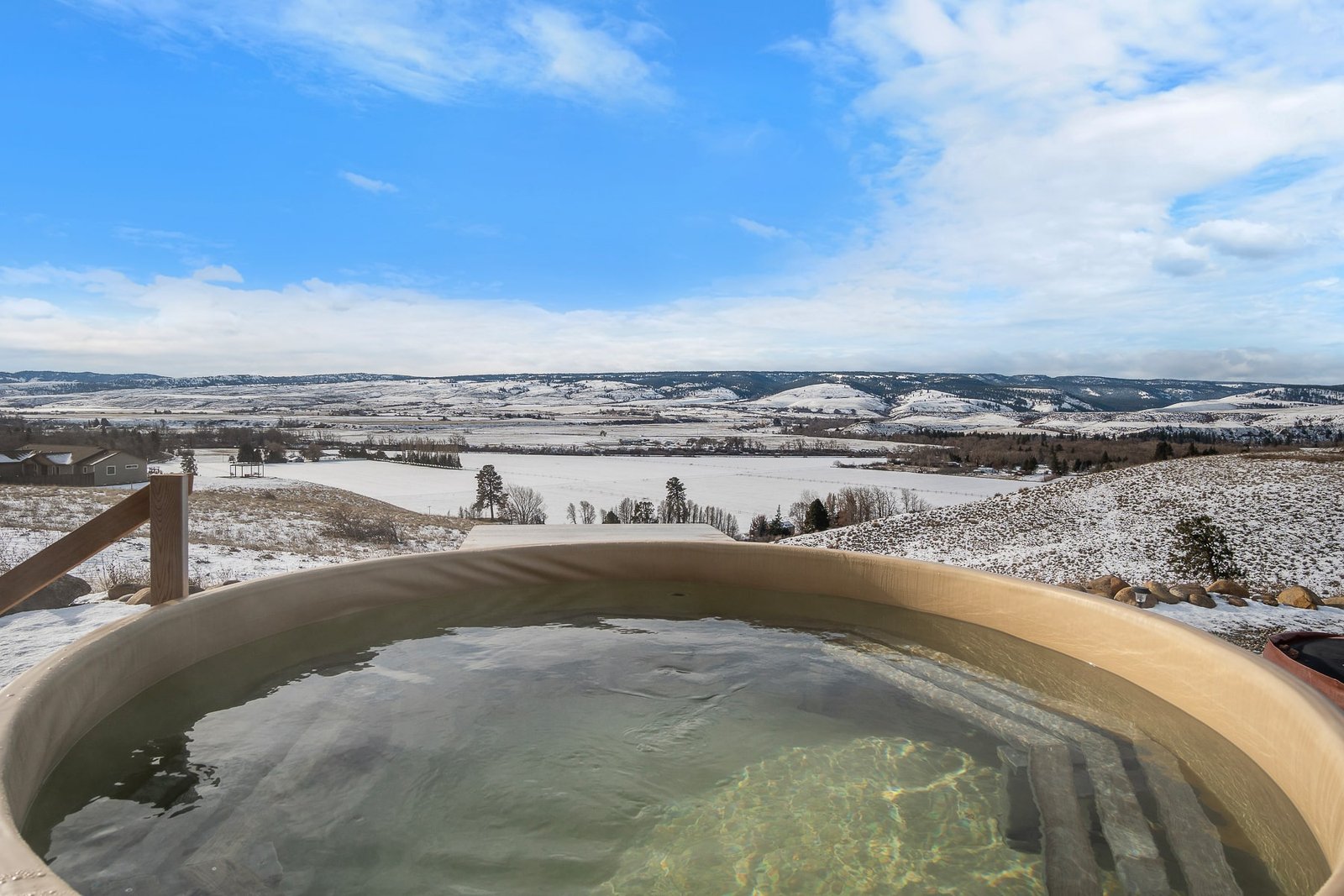 scenic winter landscape from hot tub