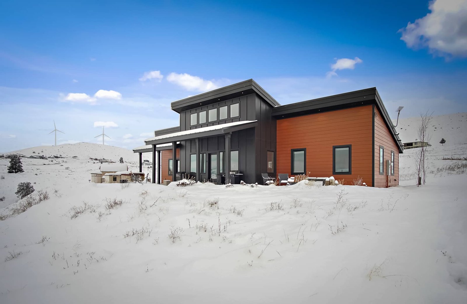 Modern house in snowy landscape