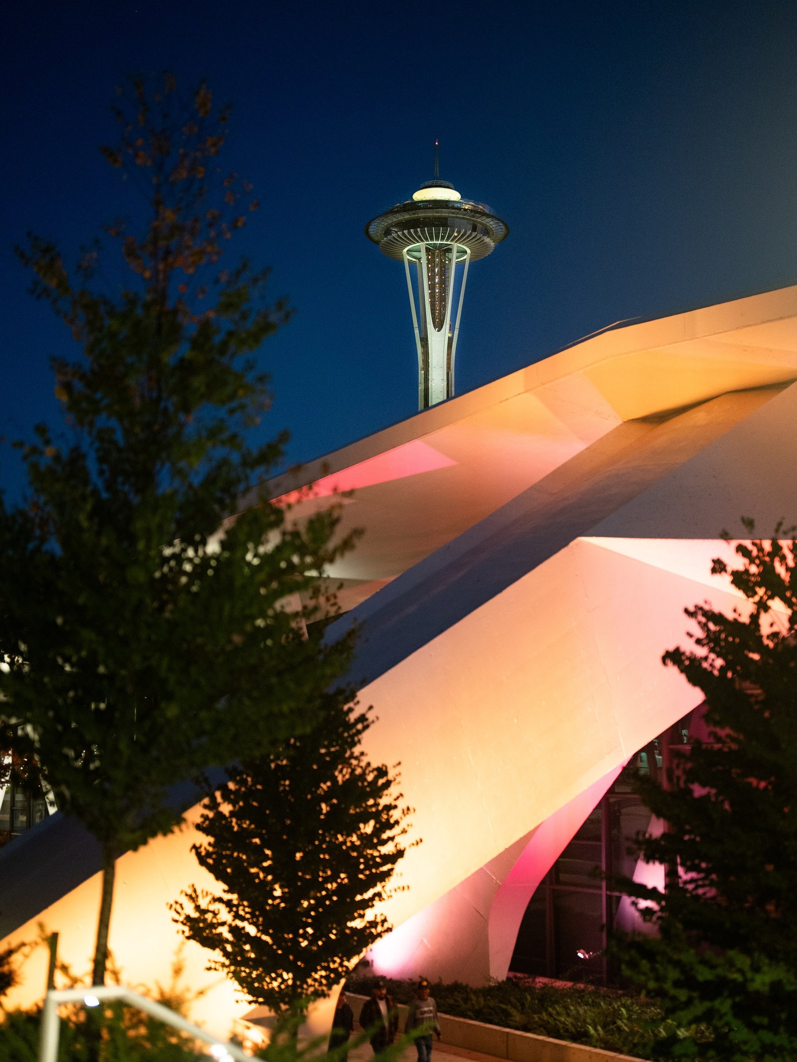 MoPOP and Space Needle at night